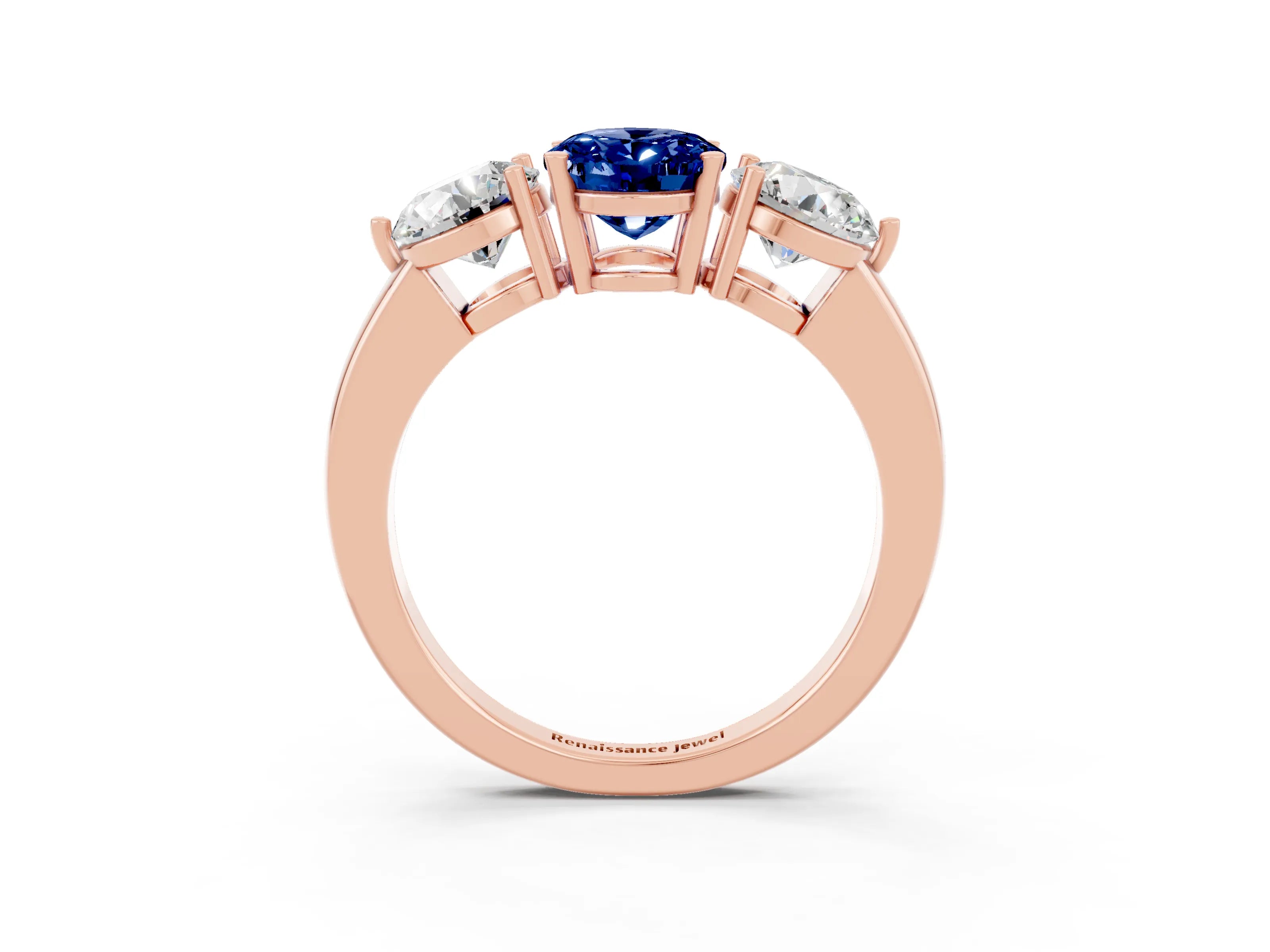 Rose gold Oval Cut Blue Sapphire Three-Stone Ring with Prong Setting and Classic Band_3