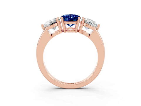 Rose gold Oval Cut Blue Sapphire Three-Stone Ring with Prong Setting and Classic Band_3