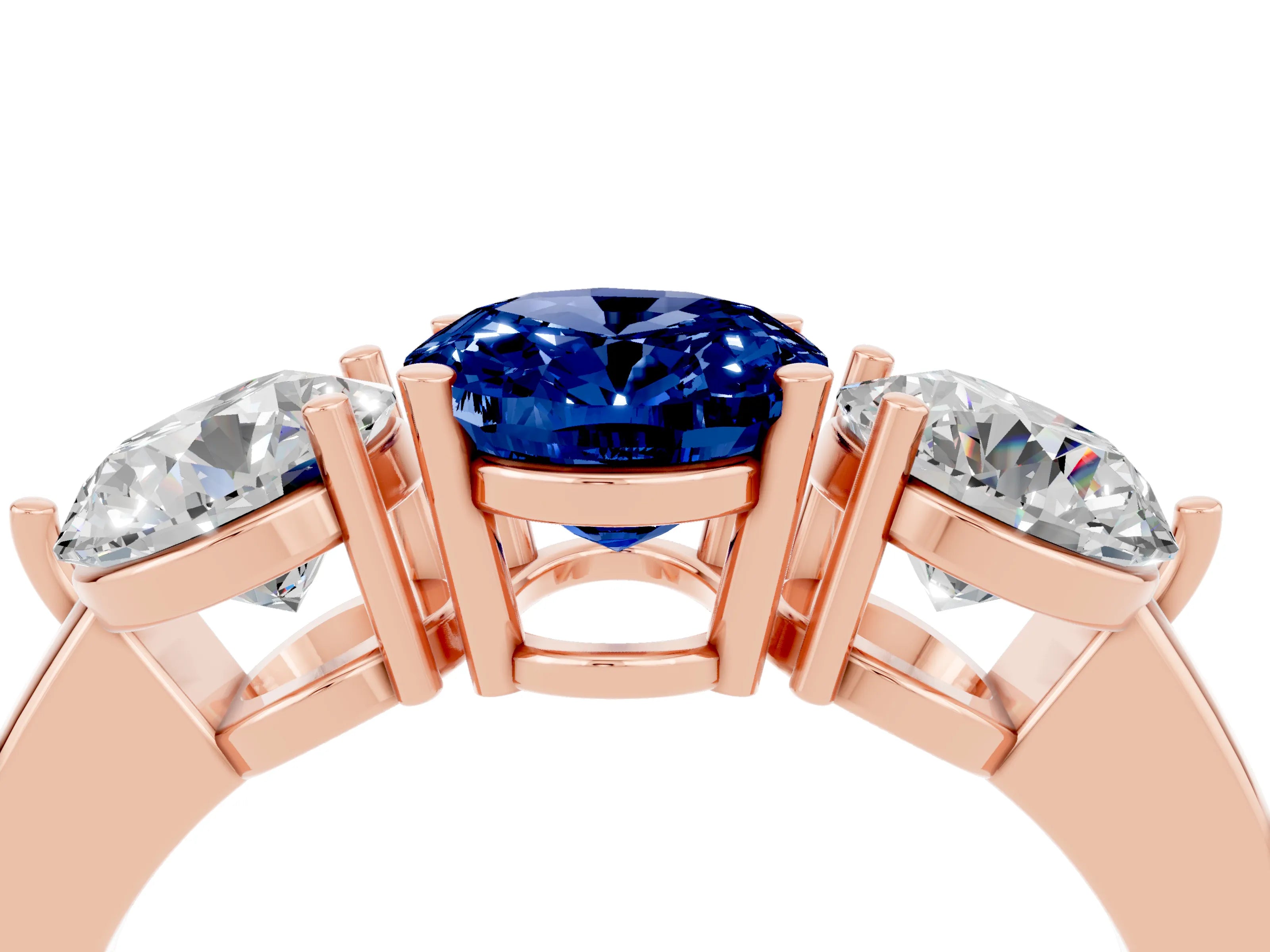 Rose gold Oval Cut Blue Sapphire Three-Stone Ring with Prong Setting and Classic Band_4