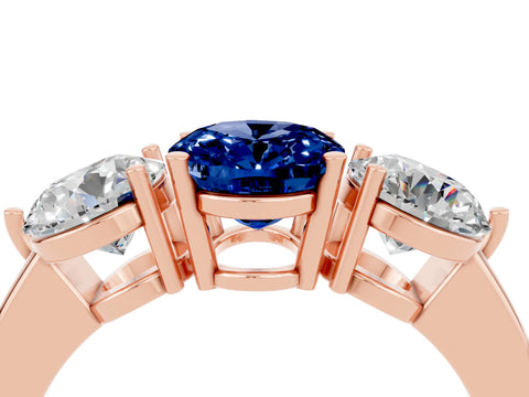 Rose gold Oval Cut Blue Sapphire Three-Stone Ring with Prong Setting and Classic Band_4