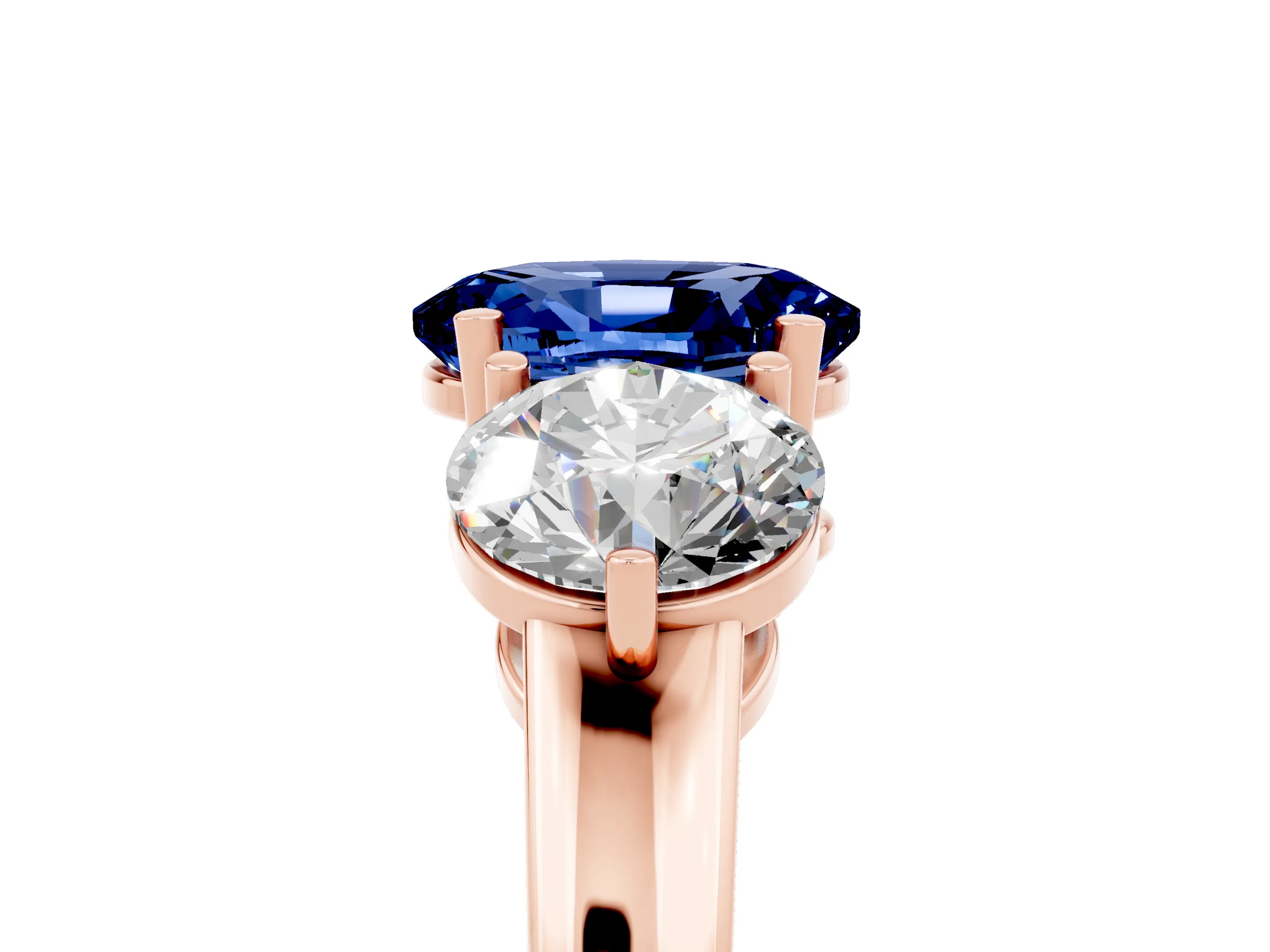 Rose gold Oval Cut Blue Sapphire Three-Stone Ring with Prong Setting and Classic Band_5
