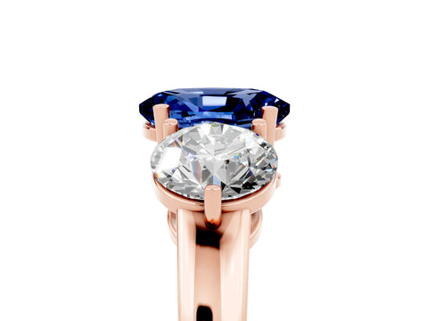 Rose gold Oval Cut Blue Sapphire Three-Stone Ring with Prong Setting and Classic Band_5