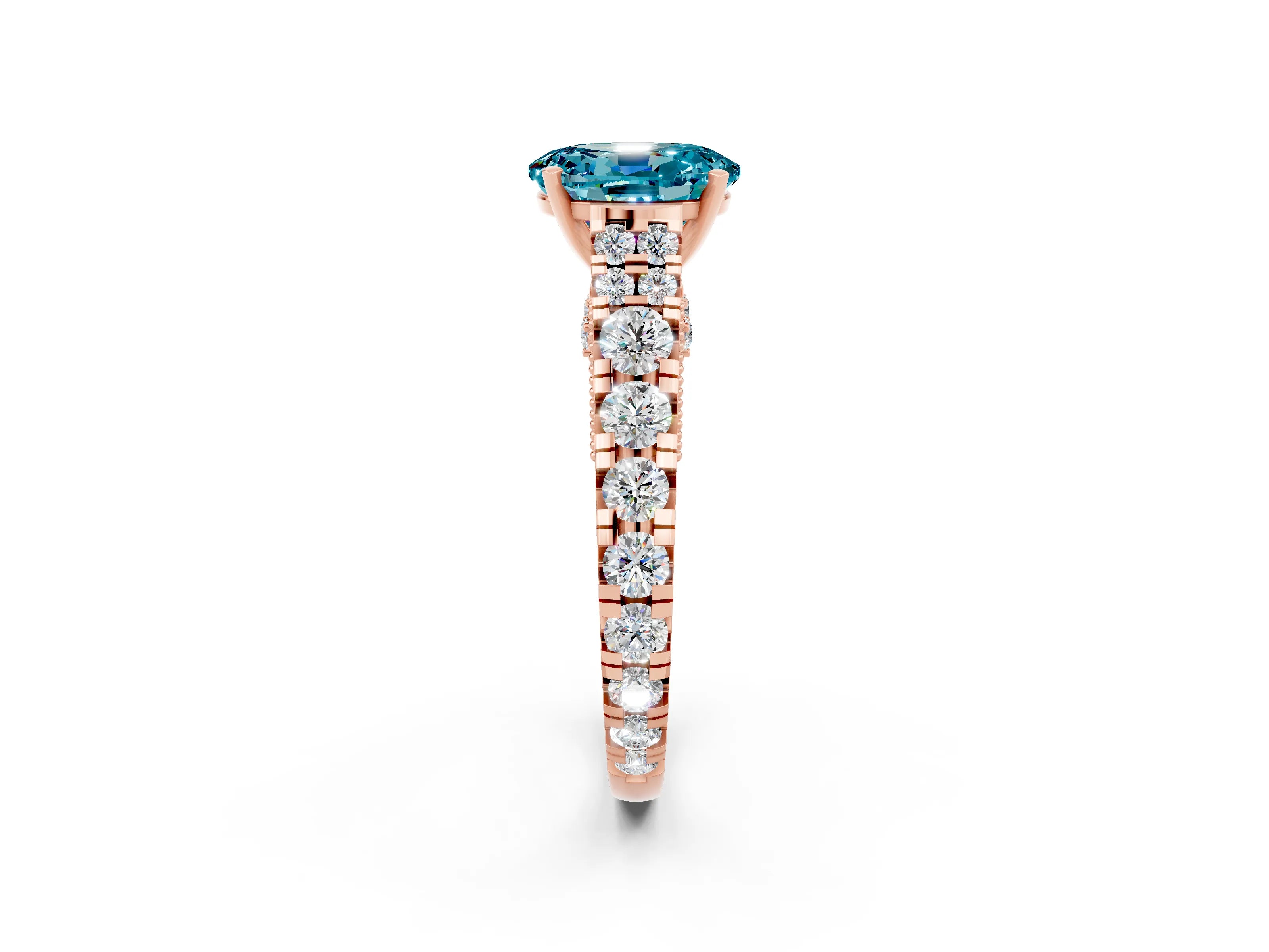 Rose gold Oval Cut Blue Topaz Classic Solitaire Ring with Pavé Band and Four-Prong Setting_2