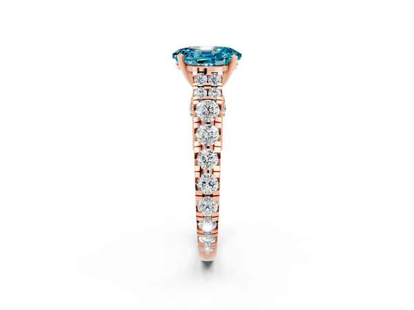 Rose gold Oval Cut Blue Topaz Classic Solitaire Ring with Pavé Band and Four-Prong Setting