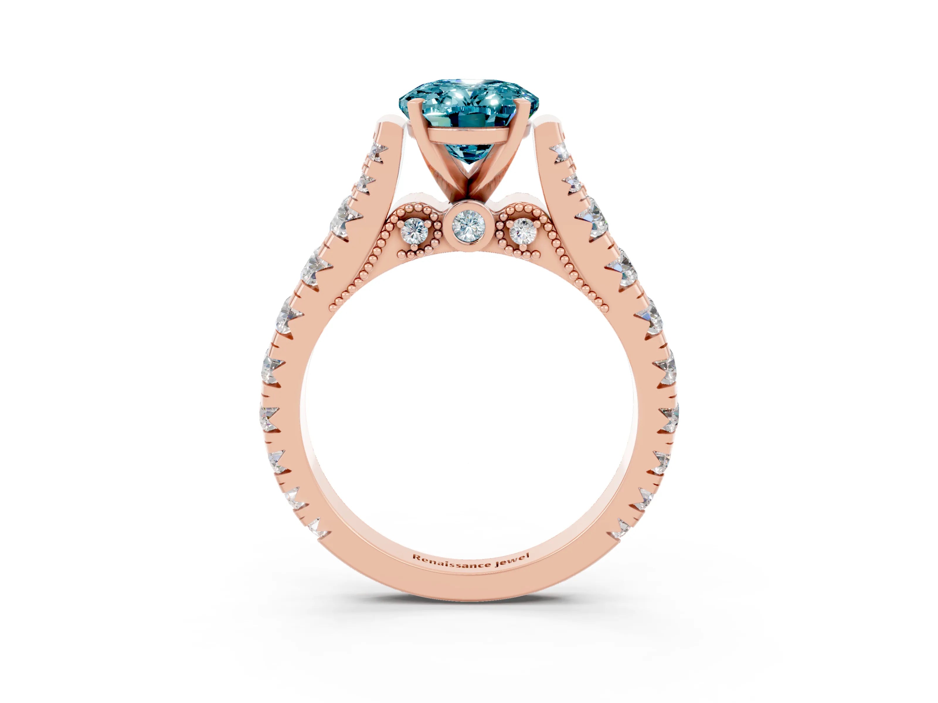 Rose gold Oval Cut Blue Topaz Classic Solitaire Ring with Pavé Band and Four-Prong Setting_3