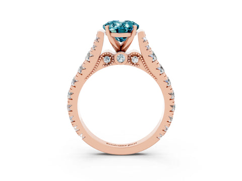 Rose gold Oval Cut Blue Topaz Classic Solitaire Ring with Pavé Band and Four-Prong Setting_3