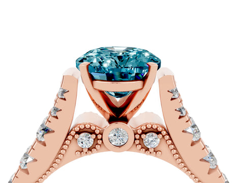 Rose gold Oval Cut Blue Topaz Classic Solitaire Ring with Pavé Band and Four-Prong Setting_4