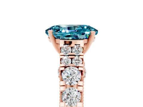 Rose gold Oval Cut Blue Topaz Classic Solitaire Ring with Pavé Band and Four-Prong Setting_5