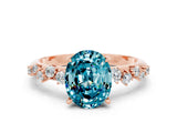 Rose gold Oval Cut Blue Topaz Cluster Side Stone Solitaire Ring with Prong Setting_24