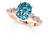 Rose gold Oval Cut Blue Topaz Cluster Side Stone Solitaire Ring with Prong Setting_25
