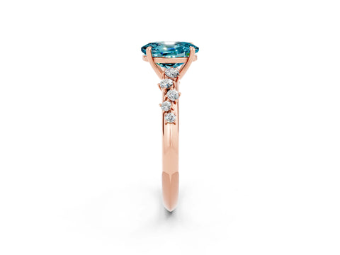 Rose gold Oval Cut Blue Topaz Cluster Side Stone Solitaire Ring with Prong Setting_26