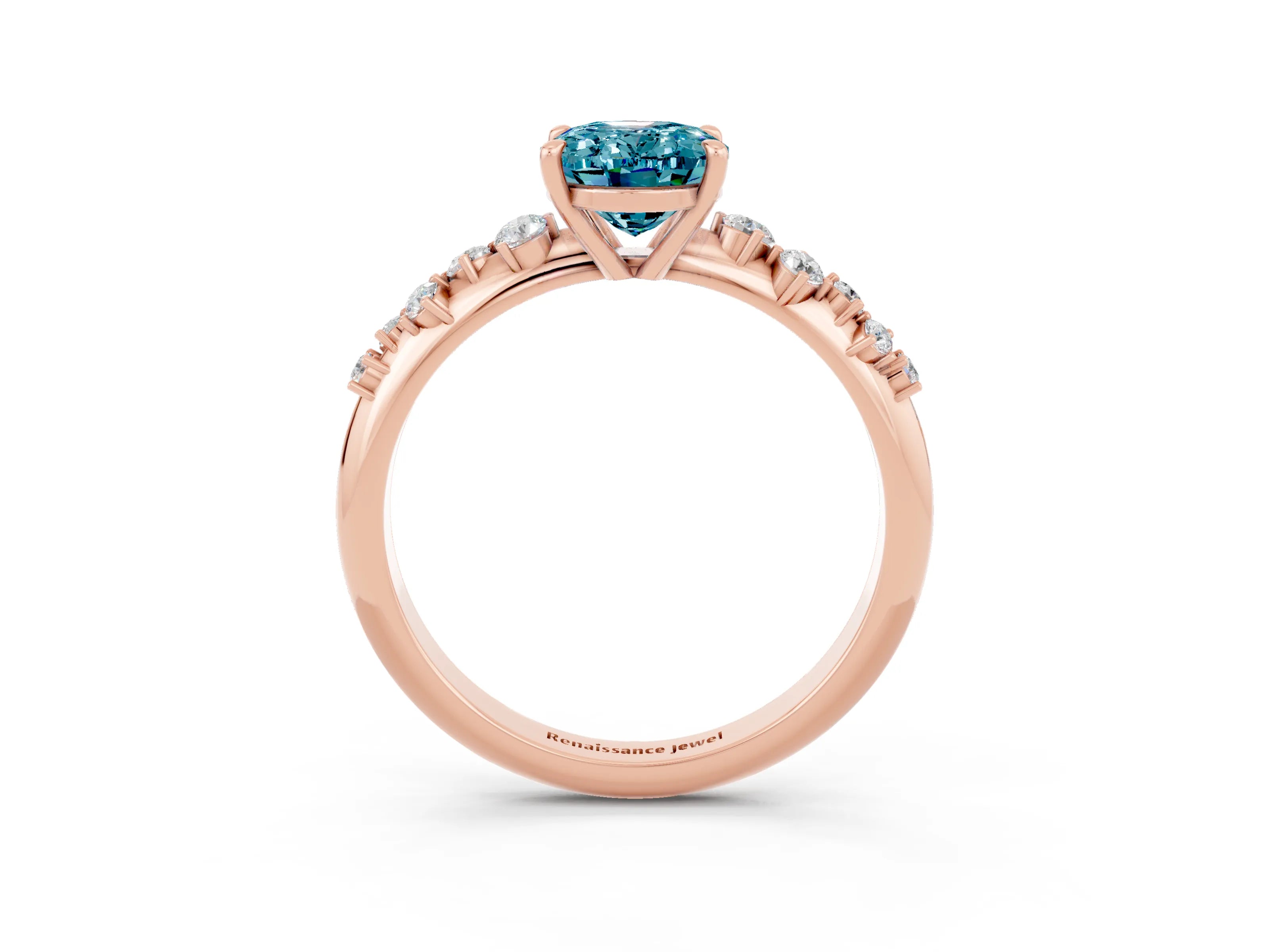 Rose gold Oval Cut Blue Topaz Cluster Side Stone Solitaire Ring with Prong Setting_27