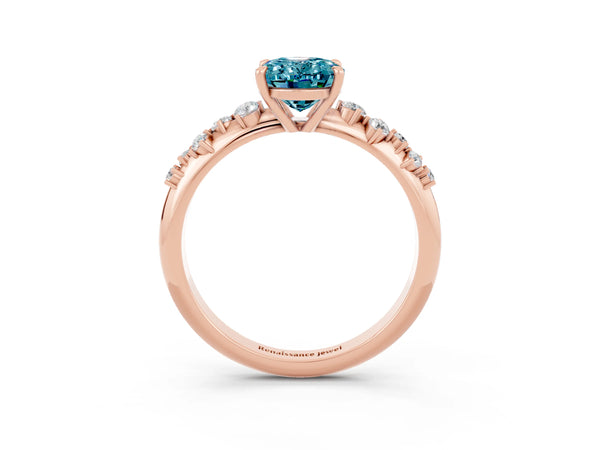 Rose Gold Oval Blue Topaz Graduated Cluster Solitaire Engagement Ring with Open Basket
