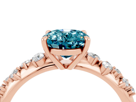 Rose gold Oval Cut Blue Topaz Cluster Side Stone Solitaire Ring with Prong Setting_28