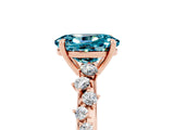 Rose gold Oval Cut Blue Topaz Cluster Side Stone Solitaire Ring with Prong Setting_29