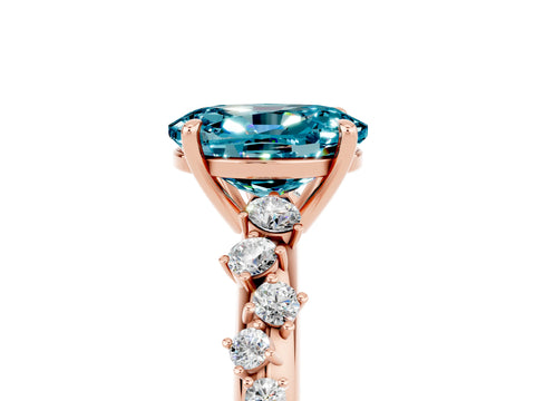 Rose gold Oval Cut Blue Topaz Cluster Side Stone Solitaire Ring with Prong Setting_29