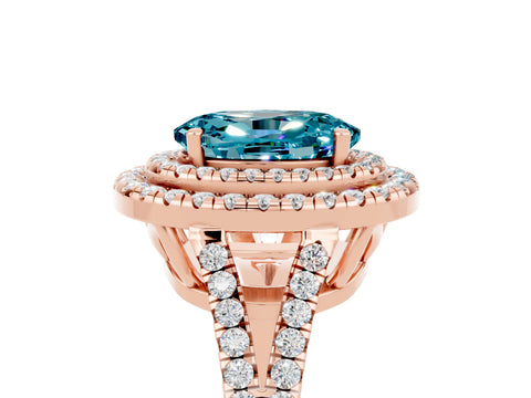 Rose gold Oval Cut Blue Topaz Double Halo Ring with Pavé Band and Prong Setting_17