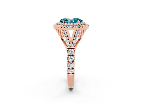 Rose gold Oval Cut Blue Topaz Double Halo Ring with Split Shank and Prong Setting_14