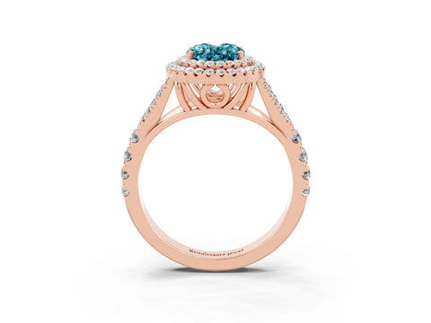Rose gold Oval Cut Blue Topaz Double Halo Ring with Split Shank and Prong Setting_15