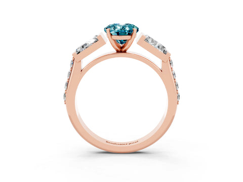 Rose gold Oval Cut Blue Topaz Engagement Ring with Baguette Side Stones and Channel Set Band_3
