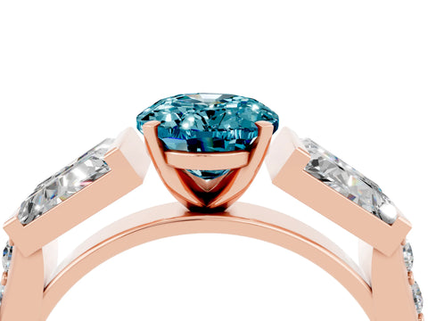 Rose gold Oval Cut Blue Topaz Engagement Ring with Baguette Side Stones and Channel Set Band_4