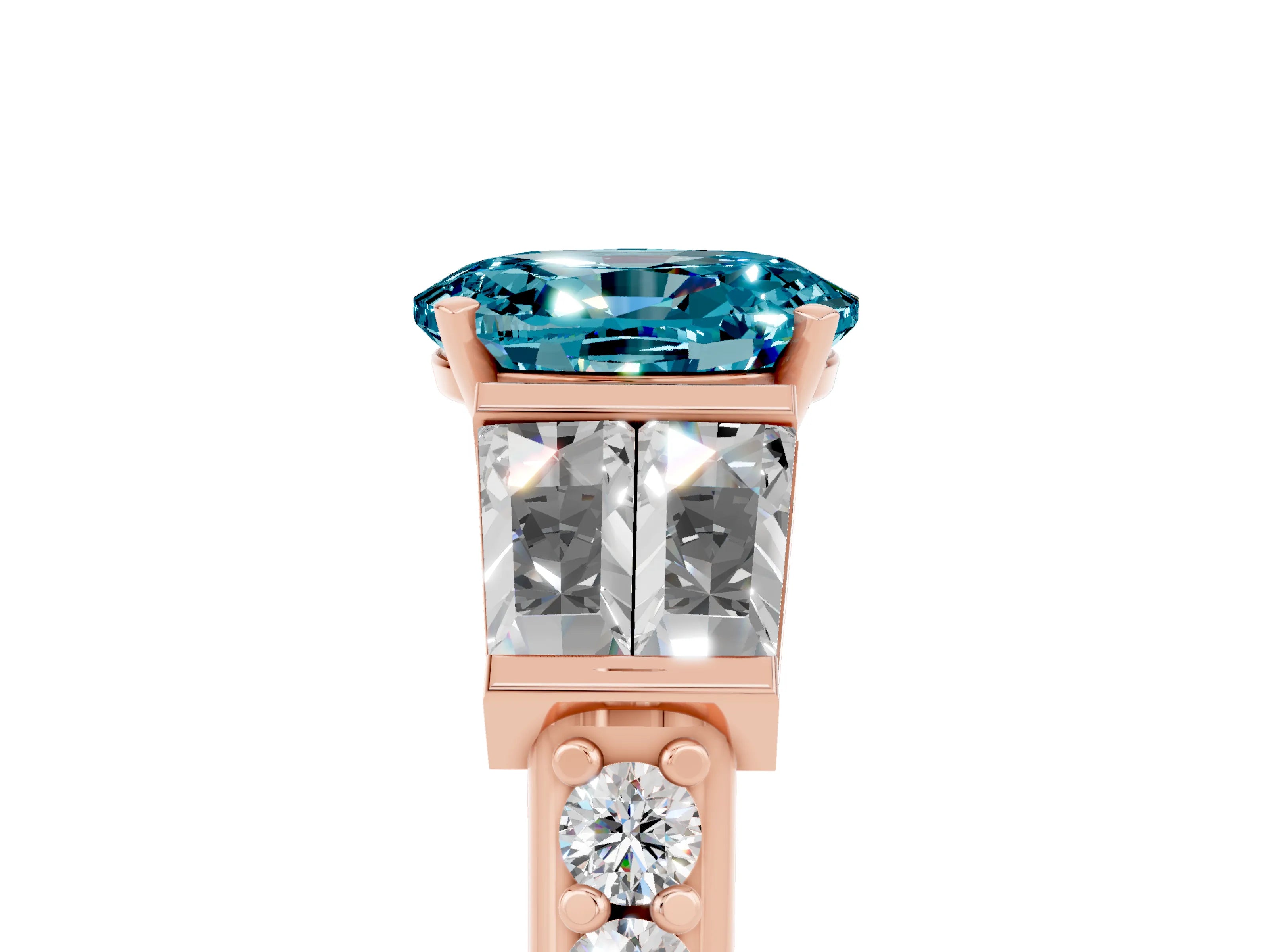 Rose gold Oval Cut Blue Topaz Engagement Ring with Baguette Side Stones and Channel Set Band_5