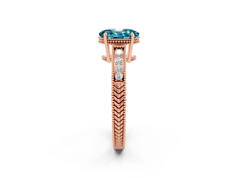 Rose gold Oval Cut Blue Topaz Engagement Ring with Milgrain Channel Set Band and Prong Setting_2