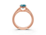 Rose gold Oval Cut Blue Topaz Engagement Ring with Milgrain Channel Set Band and Prong Setting_3