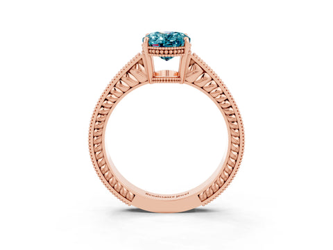 Rose gold Oval Cut Blue Topaz Engagement Ring with Milgrain Channel Set Band and Prong Setting_3