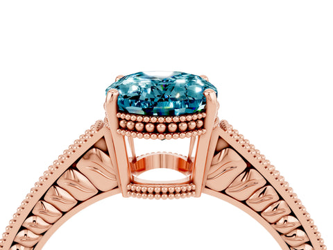 Rose gold Oval Cut Blue Topaz Engagement Ring with Milgrain Channel Set Band and Prong Setting_4