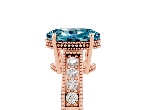 Rose gold Oval Cut Blue Topaz Engagement Ring with Milgrain Channel Set Band and Prong Setting_5