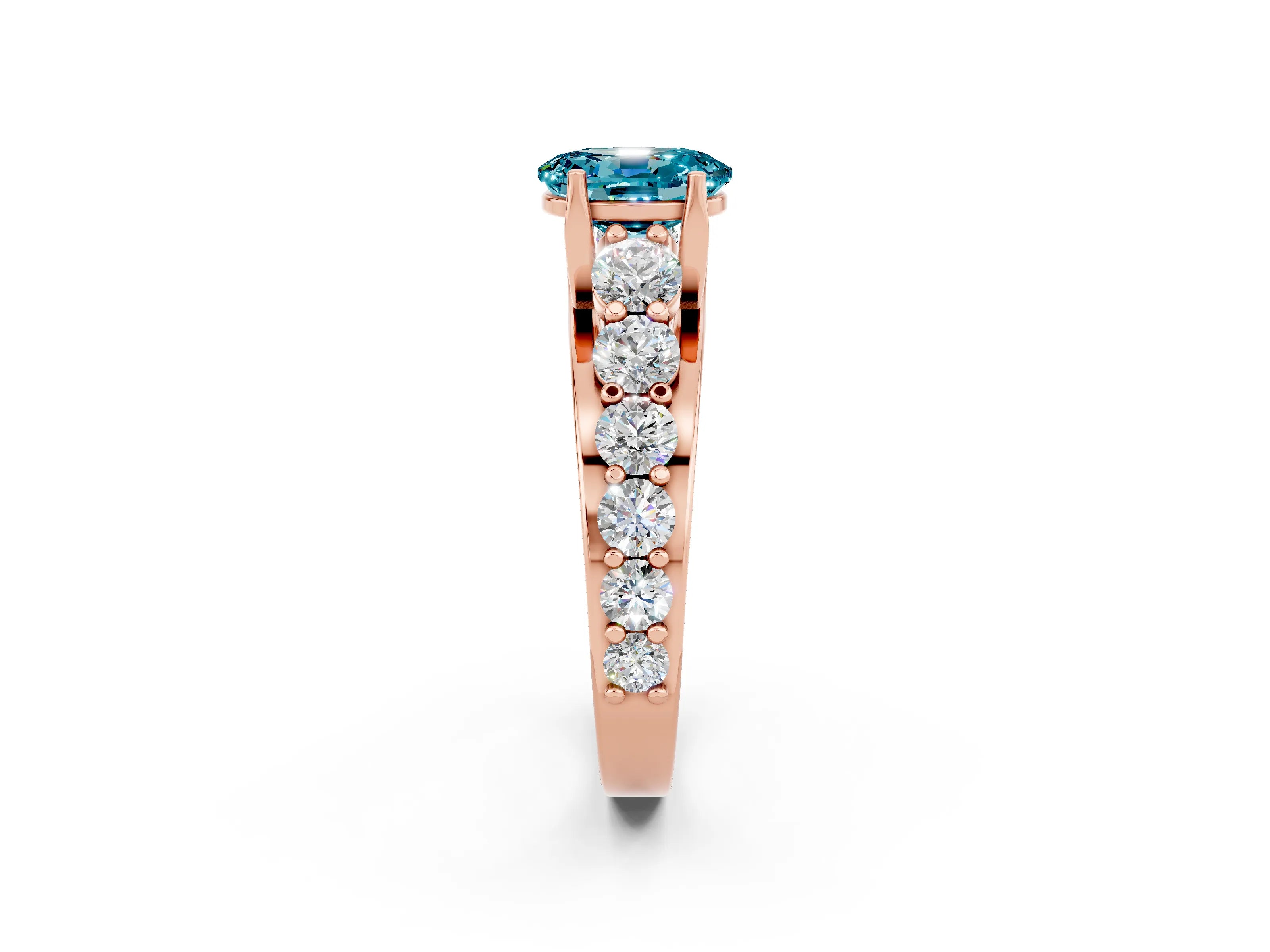 Rose gold Oval Cut Blue Topaz Engagement Ring with Pavé Band and Four-Prong Setting_2