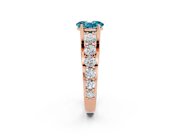Rose gold Oval Cut Blue Topaz Engagement Ring with Pavé Band and Four-Prong Setting