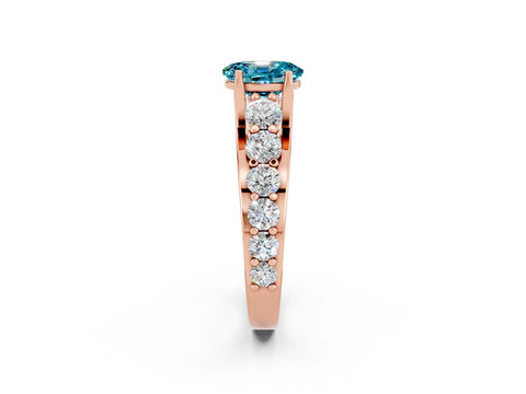 Rose gold Oval Cut Blue Topaz Engagement Ring with Pavé Band and Four-Prong Setting_2