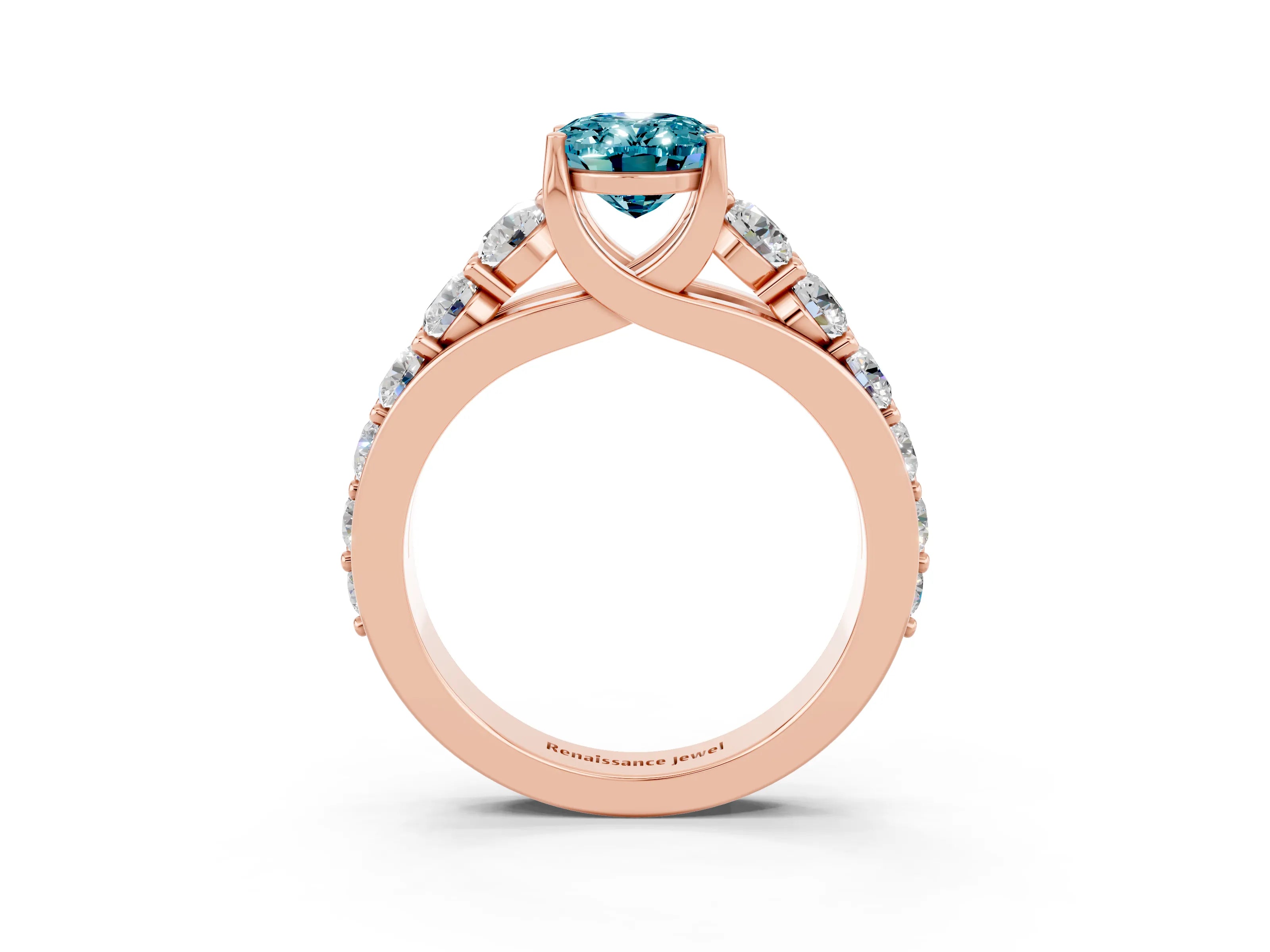 Rose gold Oval Cut Blue Topaz Engagement Ring with Pavé Band and Four-Prong Setting_3