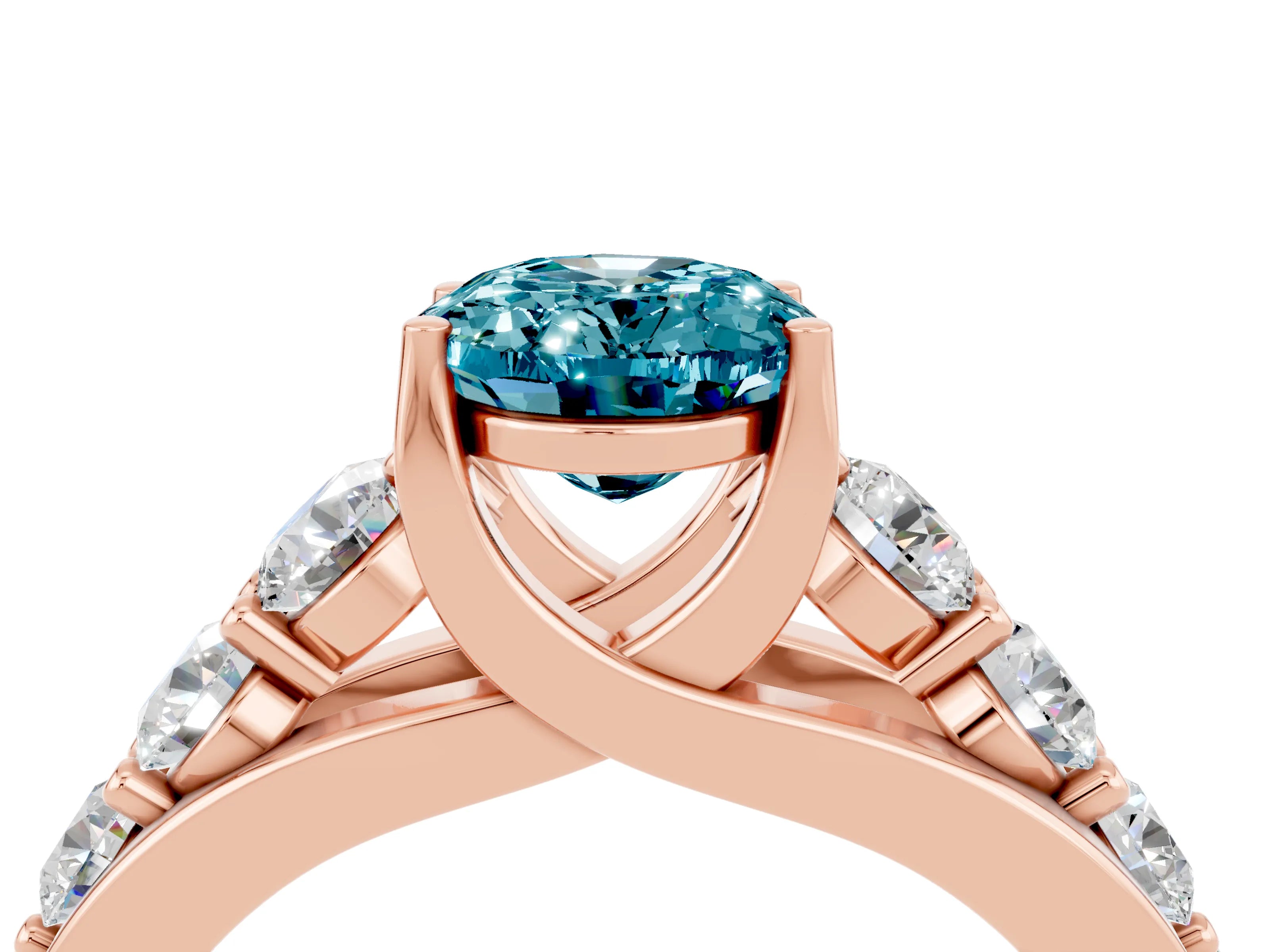 Rose gold Oval Cut Blue Topaz Engagement Ring with Pavé Band and Four-Prong Setting_4
