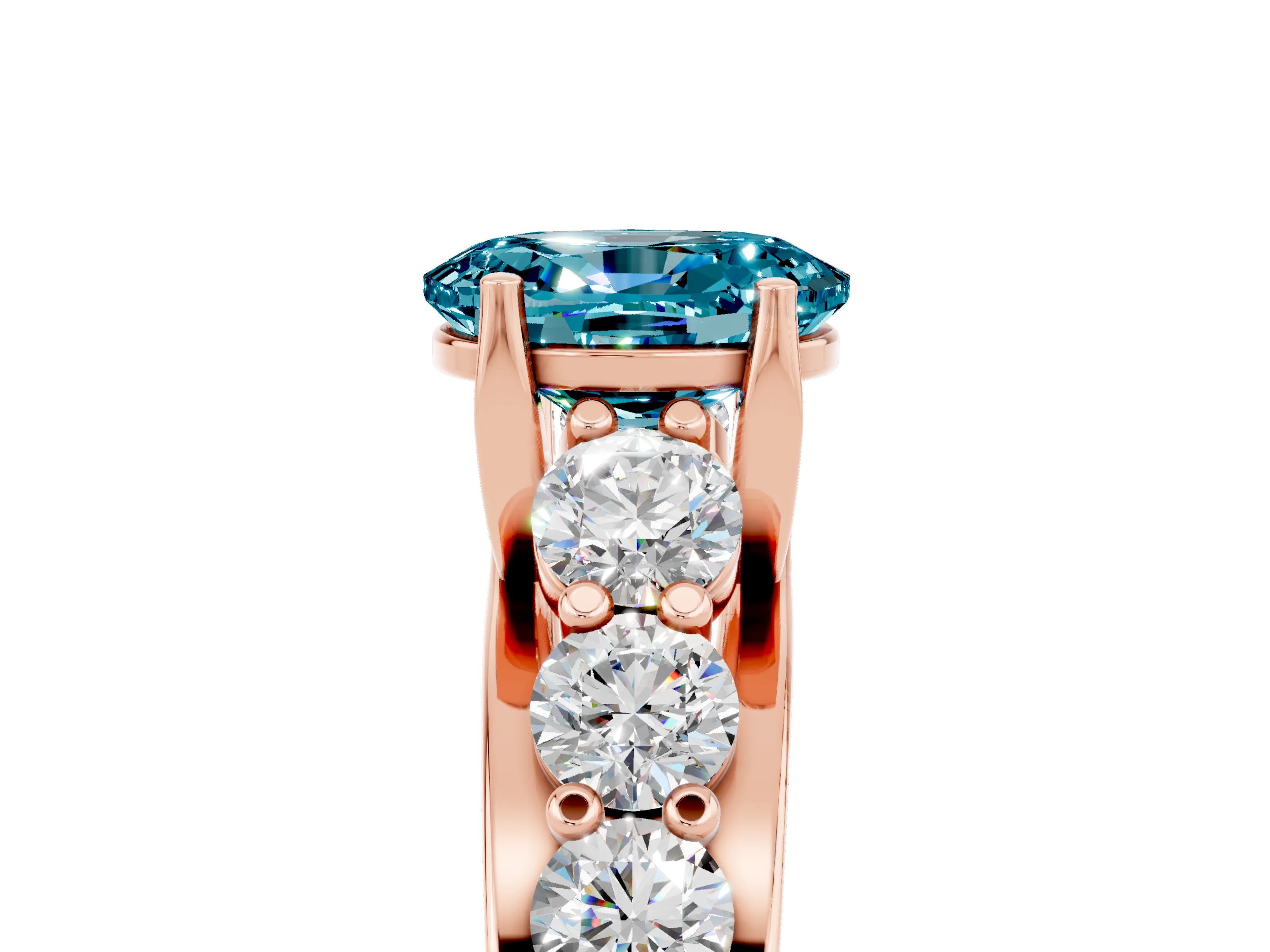 Rose gold Oval Cut Blue Topaz Engagement Ring with Pavé Band and Four-Prong Setting_5
