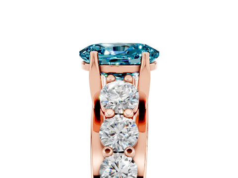 Rose gold Oval Cut Blue Topaz Engagement Ring with Pavé Band and Four-Prong Setting_5