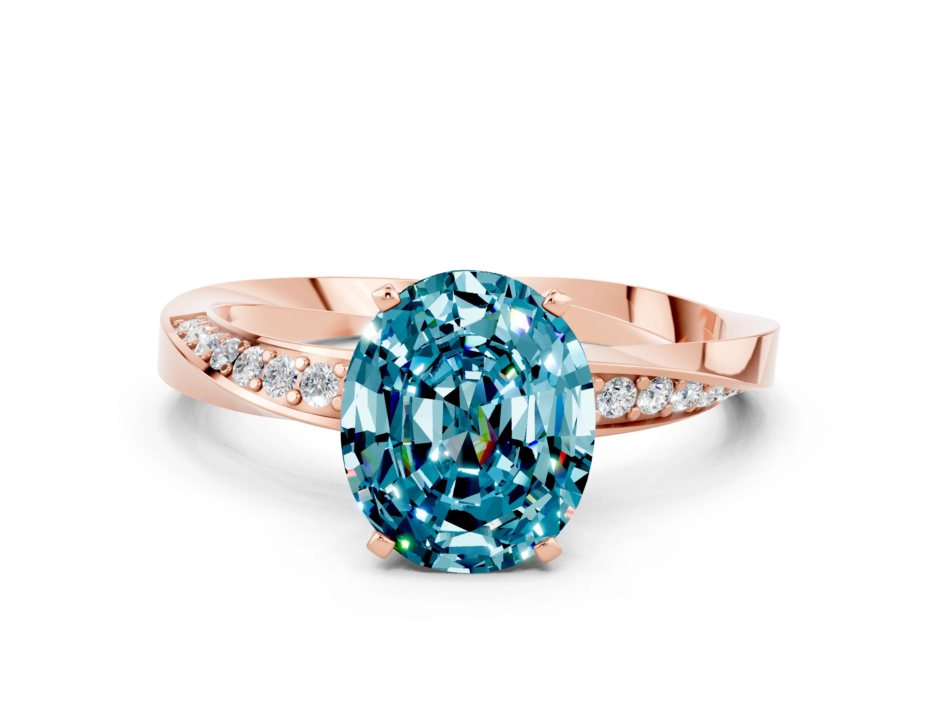Rose gold Oval Cut Blue Topaz Engagement Ring with Side Stone Accents and Four-Prong Setting_27