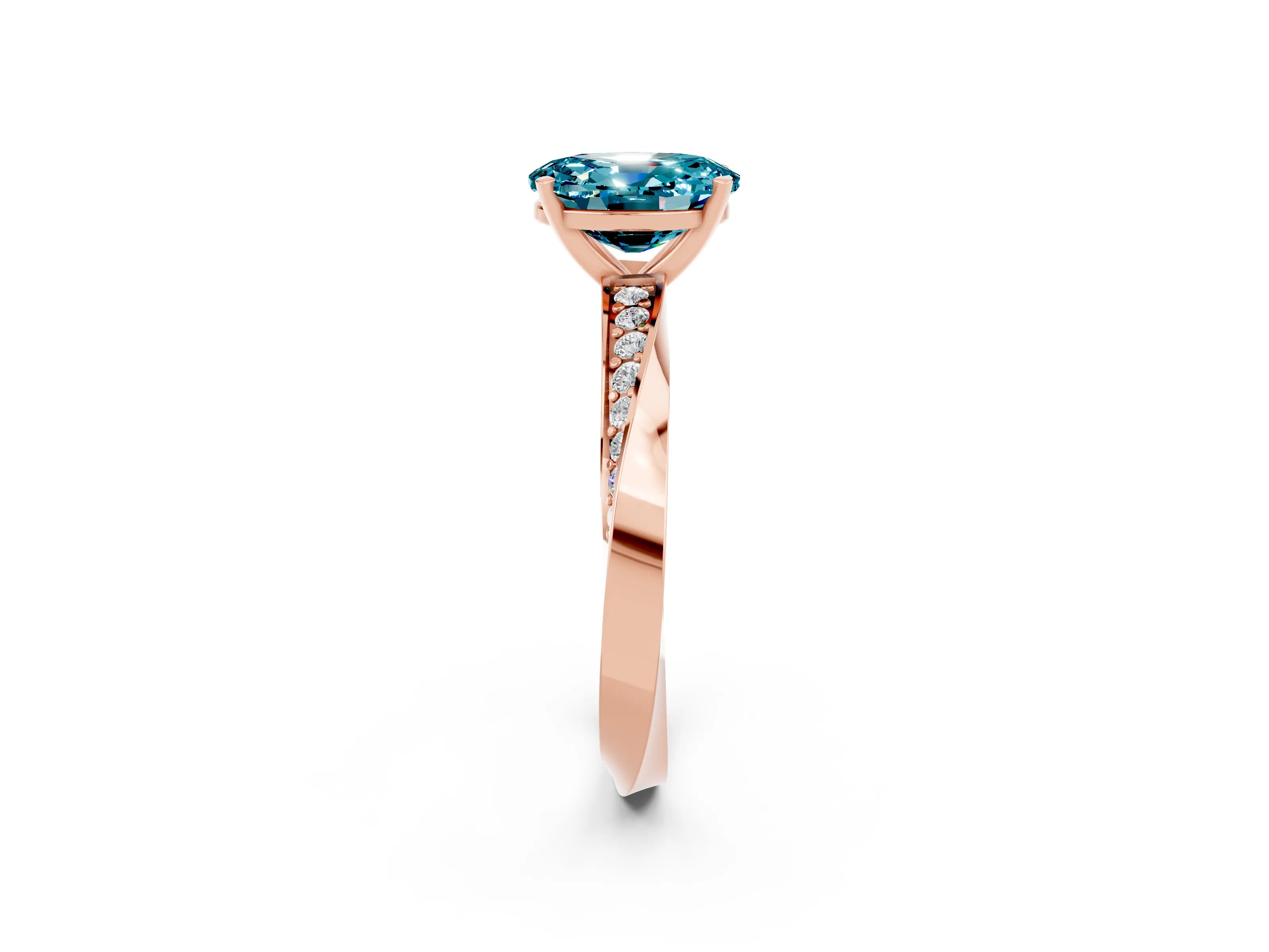 Rose gold Oval Cut Blue Topaz Engagement Ring with Side Stone Accents and Four-Prong Setting_29