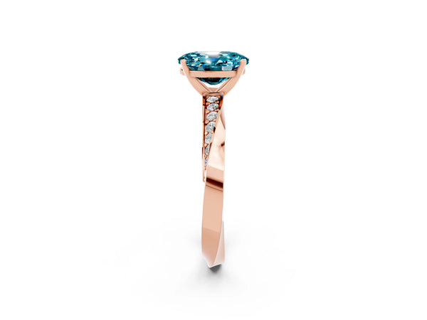 Rose gold Oval Cut Blue Topaz Engagement Ring with Side Stone Accents and Four-Prong Setting
