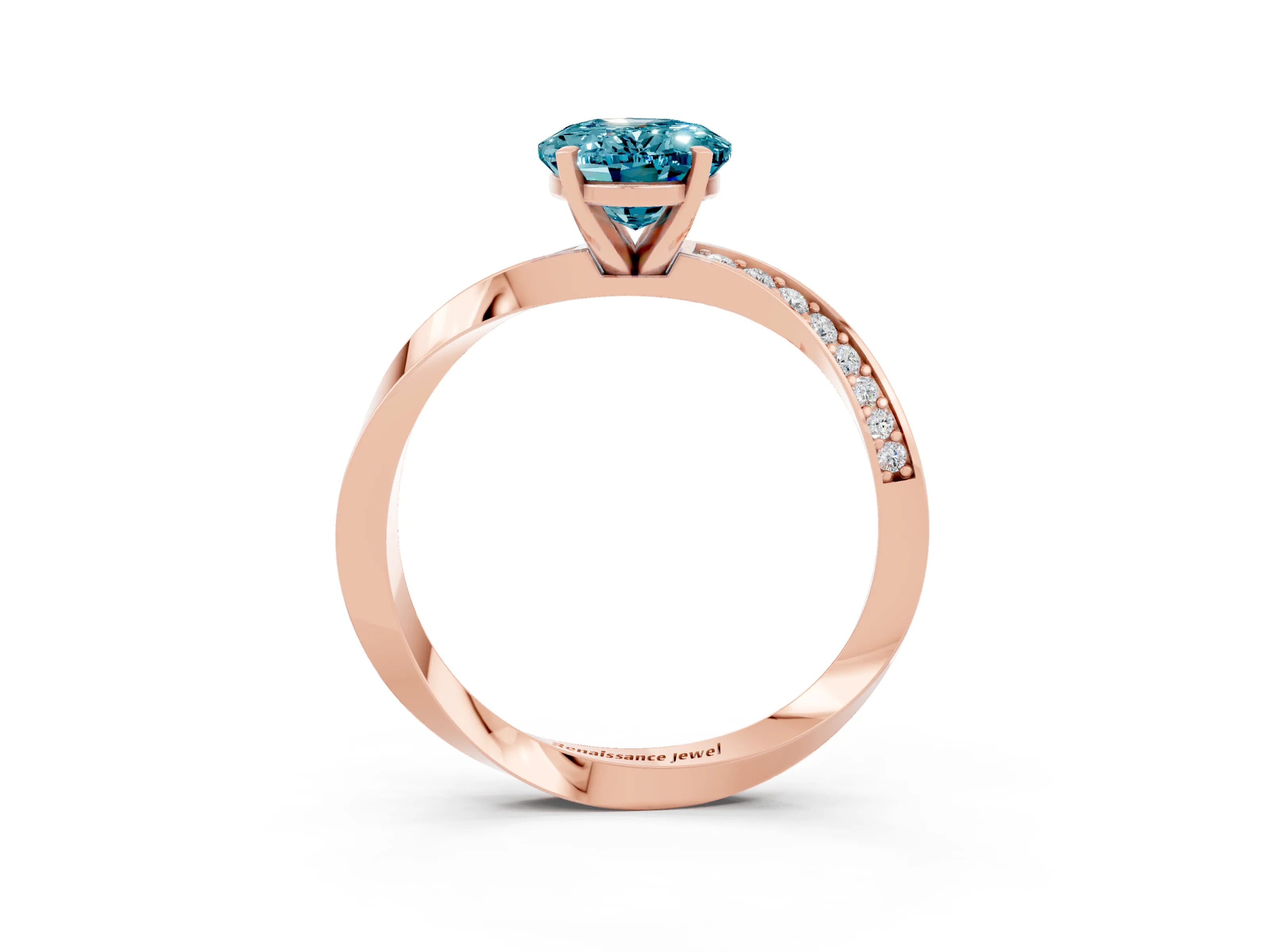 Rose gold Oval Cut Blue Topaz Engagement Ring with Side Stone Accents and Four-Prong Setting_30