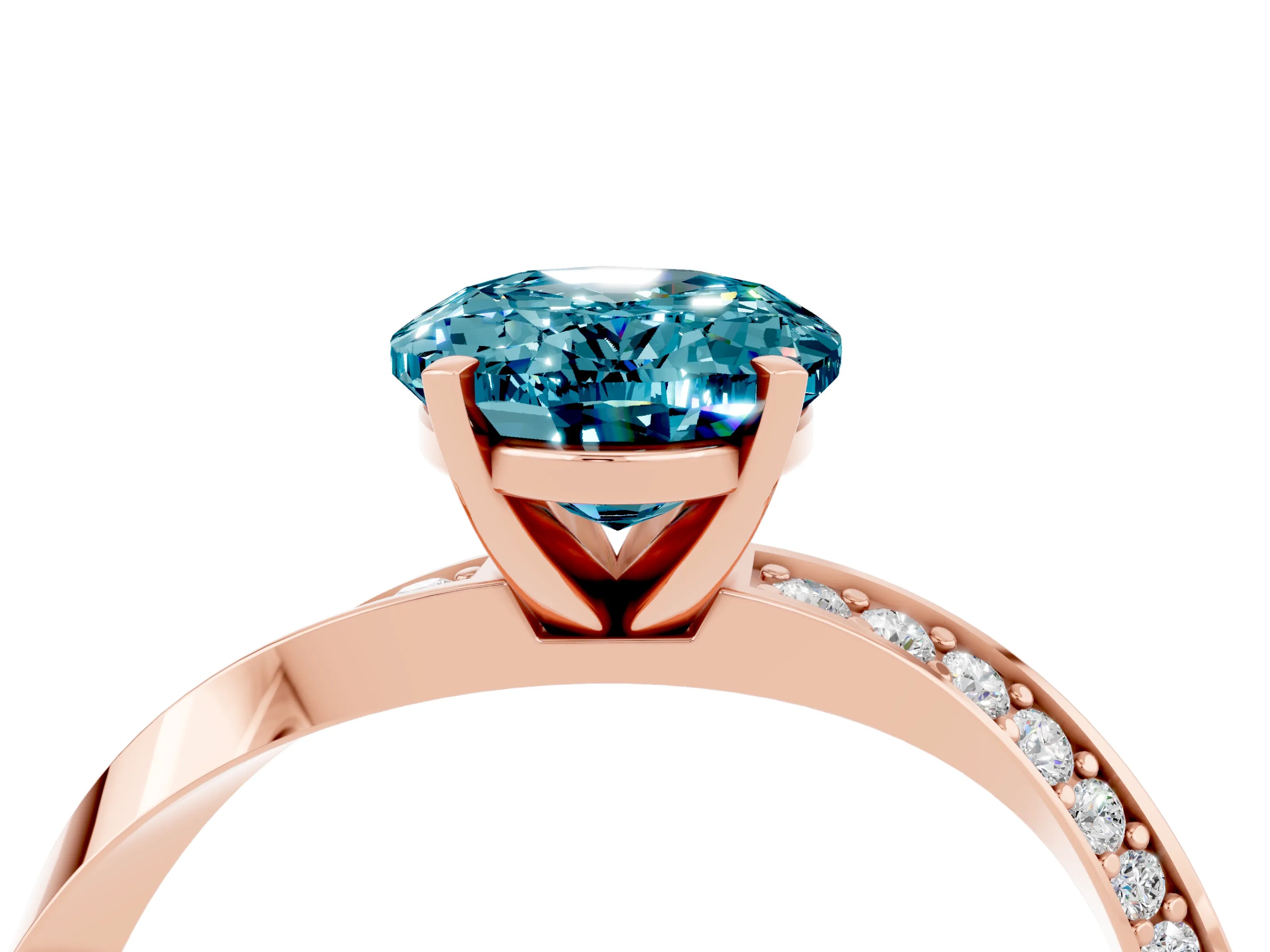 Rose gold Oval Cut Blue Topaz Engagement Ring with Side Stone Accents and Four-Prong Setting_31