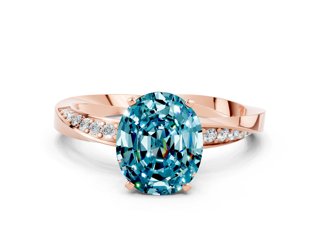 Rose gold Oval Cut Blue Topaz Engagement Ring with Side Stone Accents and Four-Prong Setting_60