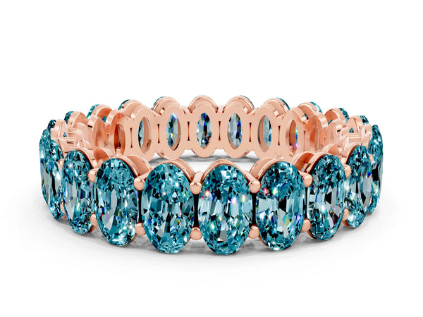 Rose gold Oval Cut Blue Topaz Eternity Band with Shared Prong Setting