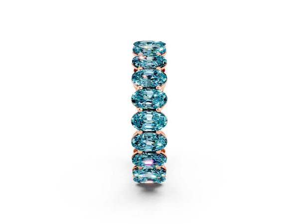 Rose gold Oval Cut Blue Topaz Eternity Band with Shared Prong Setting