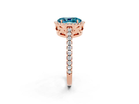 Rose gold Oval Cut Blue Topaz Halo Engagement Ring with Pavé Band and Prong Setting_14