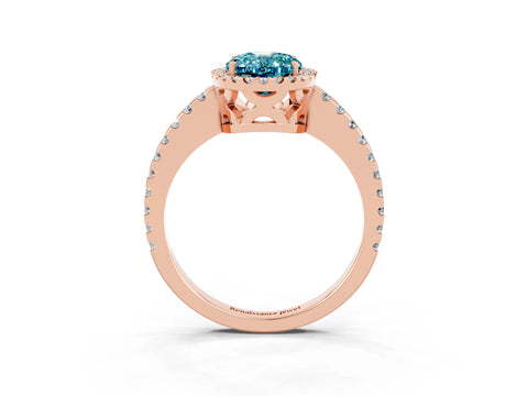 Rose gold Oval Cut Blue Topaz Halo Engagement Ring with Pavé Band and Prong Setting_15