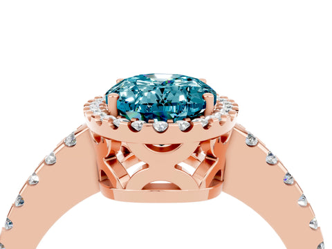 Rose gold Oval Cut Blue Topaz Halo Engagement Ring with Pavé Band and Prong Setting_16