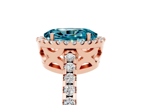 Rose gold Oval Cut Blue Topaz Halo Engagement Ring with Pavé Band and Prong Setting_17